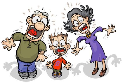 Cartoon Family with shocked expressions.