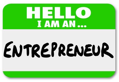 Entrepreneur name tag to introduce you as a self employed business owner networking to learn tips and information about managing your company